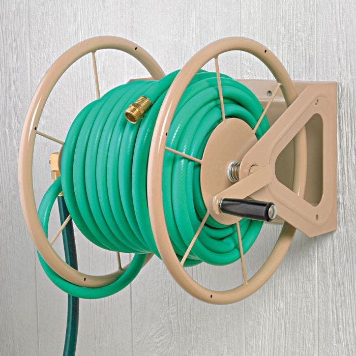 Commercial Grade Hose Organizer Sand Beige High Capacity Spool Powder Coated