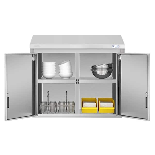 Commercial Grade Wall Cabinet with Slanted Top and Dual Interior Shelves