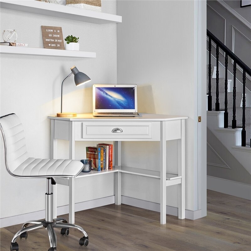 Compact Corner Desk with Single Drawer and Cup Handle Hardware