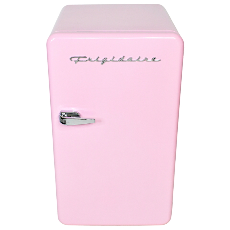 Compact Refrigerator in Glossy Soft Pink with Retro Chrome Handle
