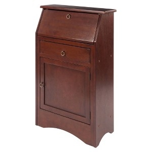 Compact Walnut Secretary Desk with Ring Pull Hardware