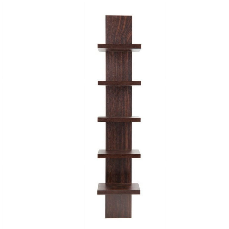 Compact Walnut Spine Wall Shelf featuring Five Tiers and Matte Finish