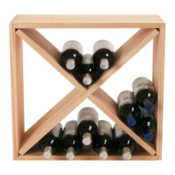 Compact Wine Rack Cube Frame in Blonde Wood with X-Divider.