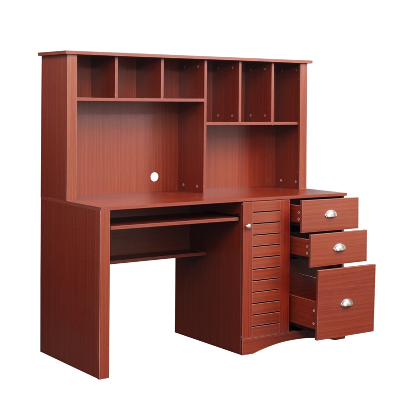 Computer Desk Integrated Hutch Slatted Door Cup Pull Handles