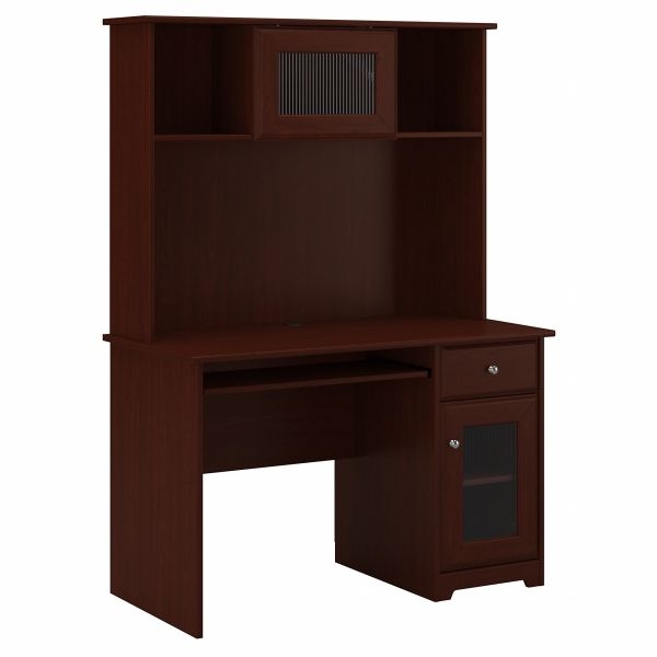 Computer Desk with Integrated Hutch and Fluted Glass Door