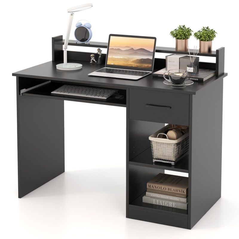 Computer Desk with Keyboard Tray and Integrated Hutch