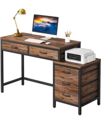 Computer Desk with Tiered Design and Five Storage Drawers