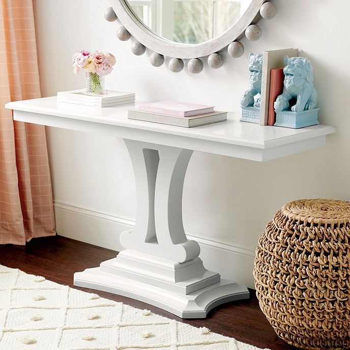 Console Table Crisp White Architectural Silhouette with Tiered Footing