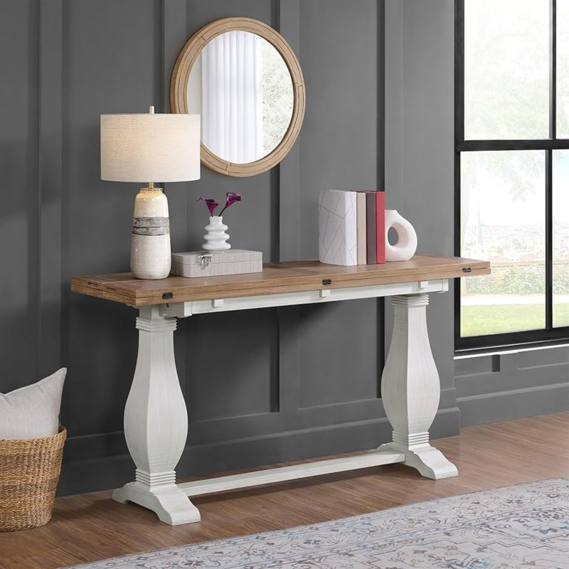 Console Table Flip Top Surface Baluster Pedestal Legs Two Tone Finish