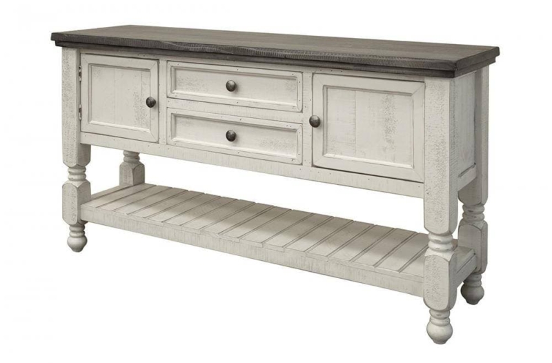 Console Table Slatted Shelf Turned Legs Farmhouse Two Tone