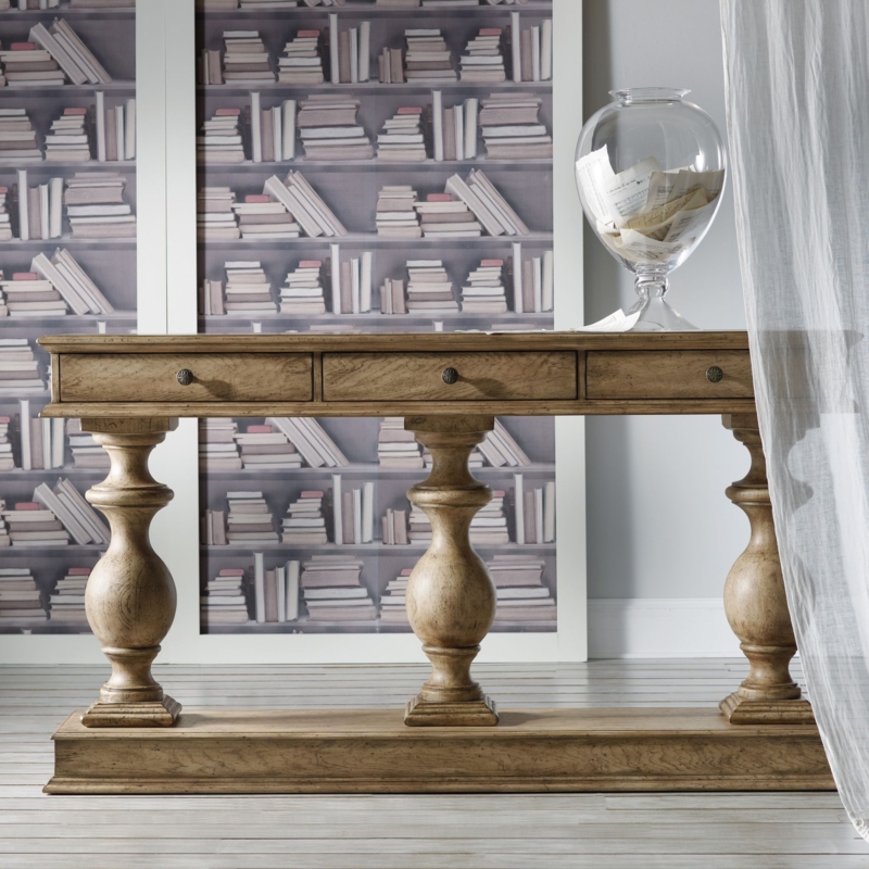 Console Table Traditional Honey Brown with Three Drawers and Baluster Legs