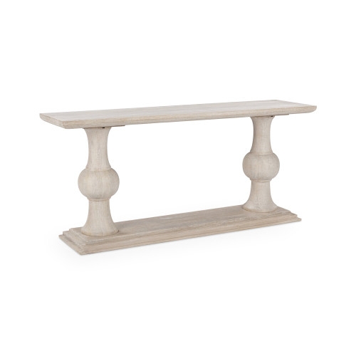 Console Table Whitewashed with Bulbous Turned Legs and Stepped Base