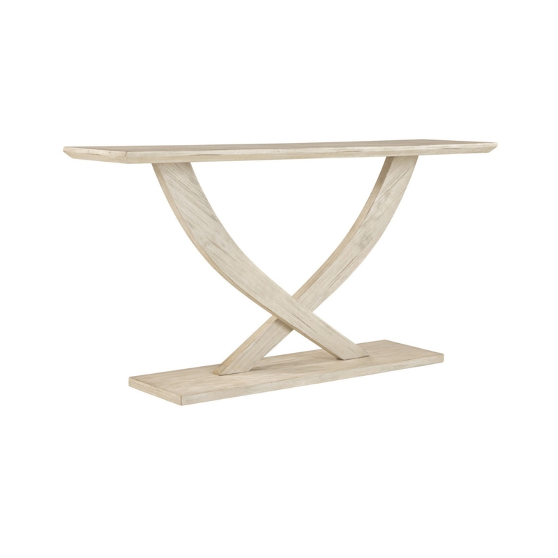 Console Table Whitewashed Wood with Curved Cross Leg Design Base