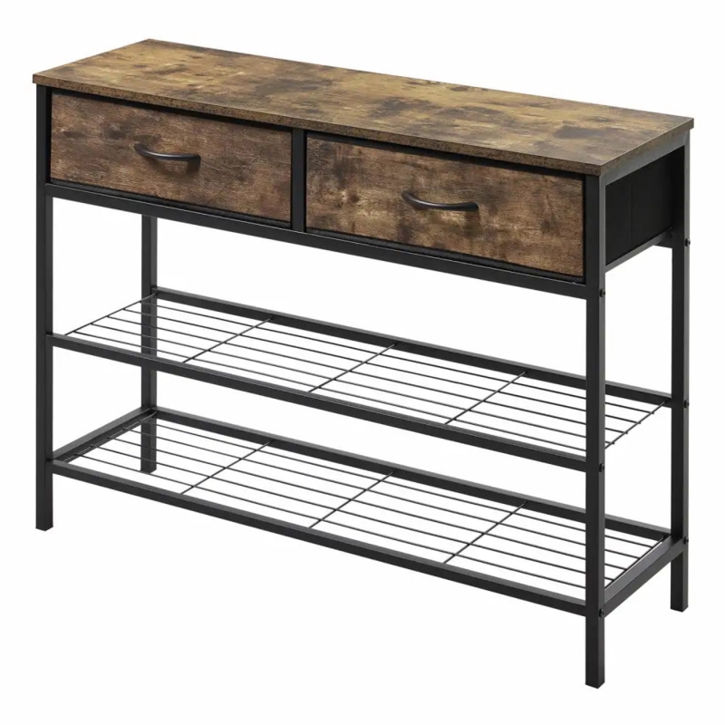 Console Table Wire Shelves Narrow Depth Industrial Metal Frame