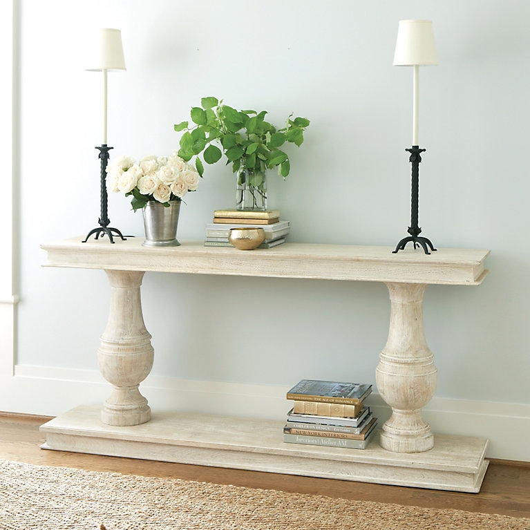 Console Table with Oversized Baluster Legs in Whitewashed Mango Wood