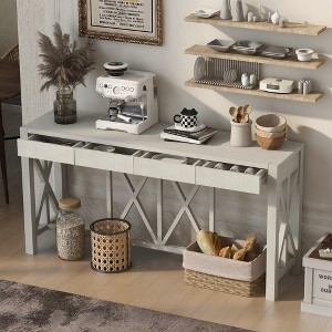 Console Table X Brace Design Slim Profile Four Drawers Off White