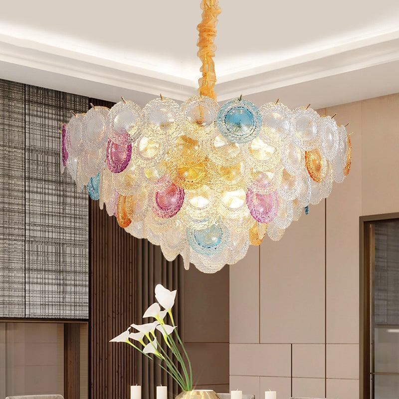 Contemporary Art Glass Chandelier with Rippled Texture Discs