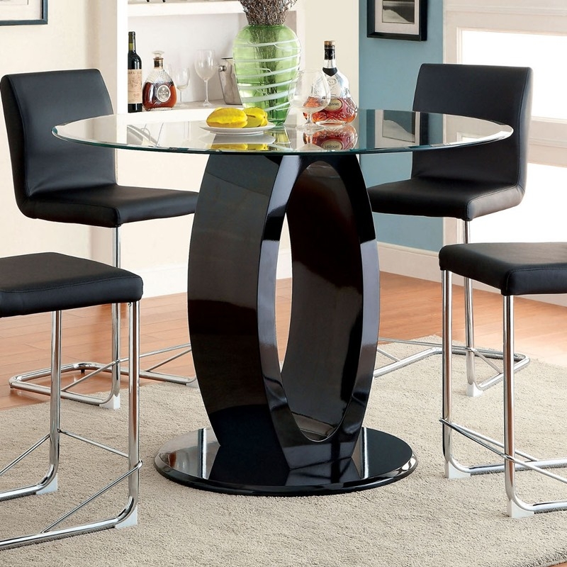 Contemporary Black Oval Pedestal Counter Height Table with Glass Top