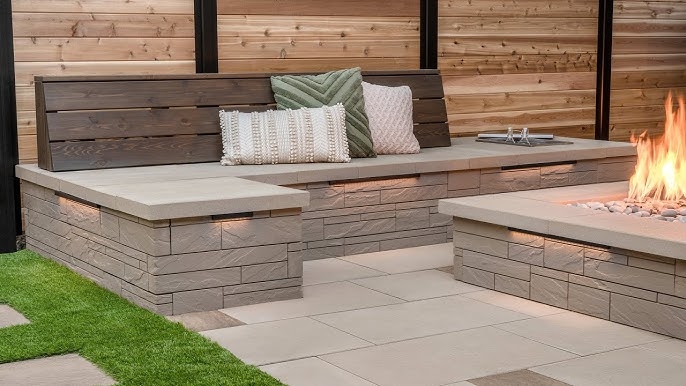 Contemporary Built-in Bench with Wood Slat Backrest
