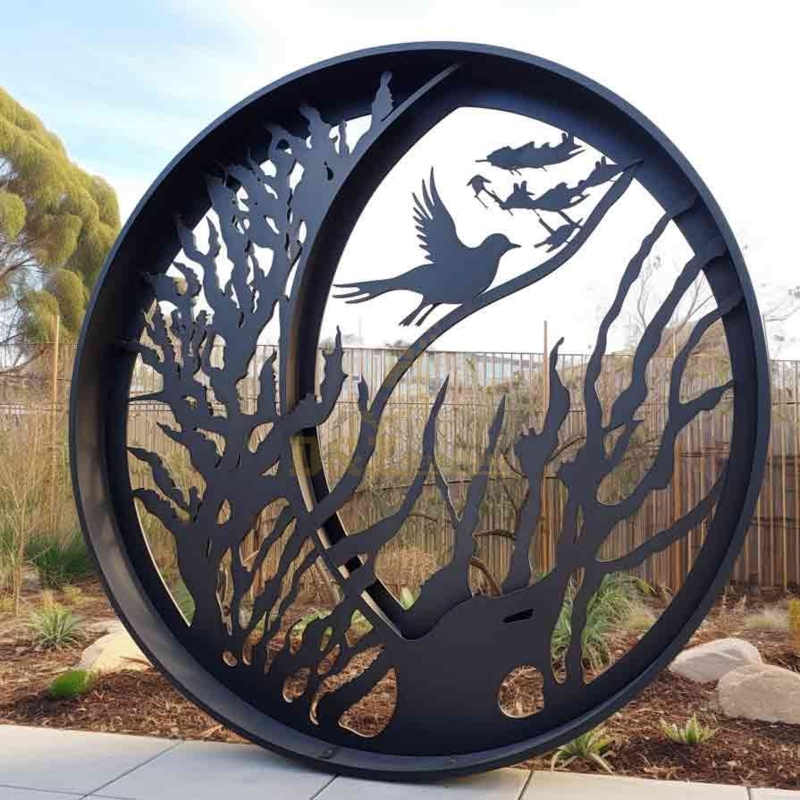 Contemporary Garden Sculpture with Bird Motif and Laser Cut Nature