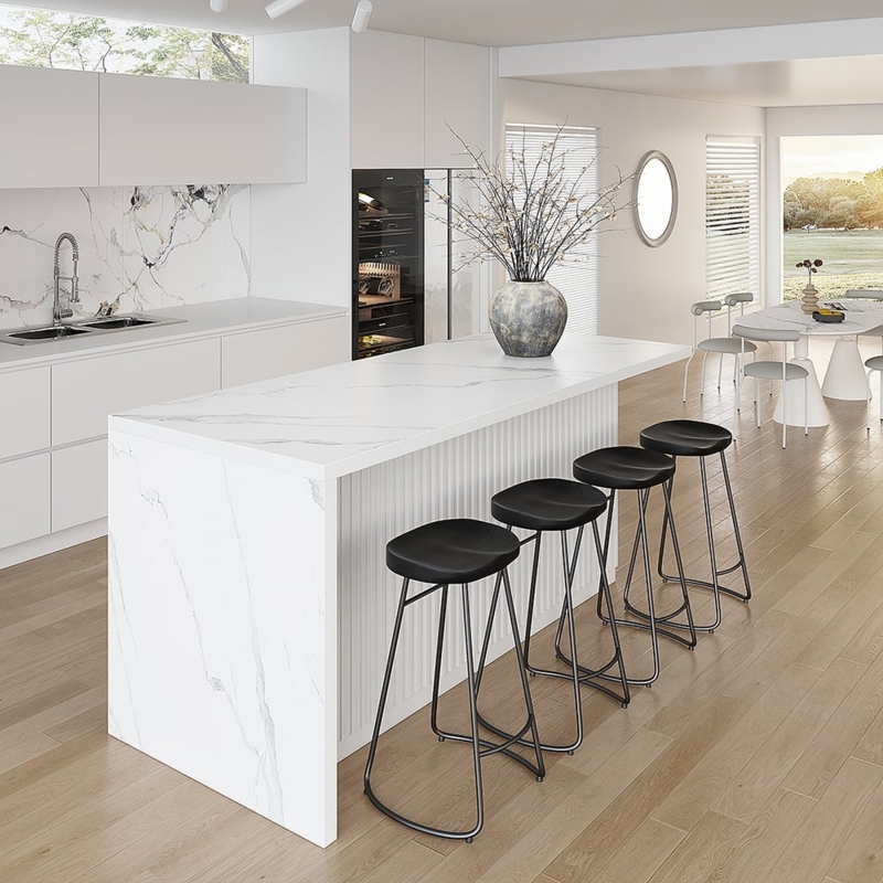Contemporary Kitchen Island With Fluted Base And Waterfall Edge