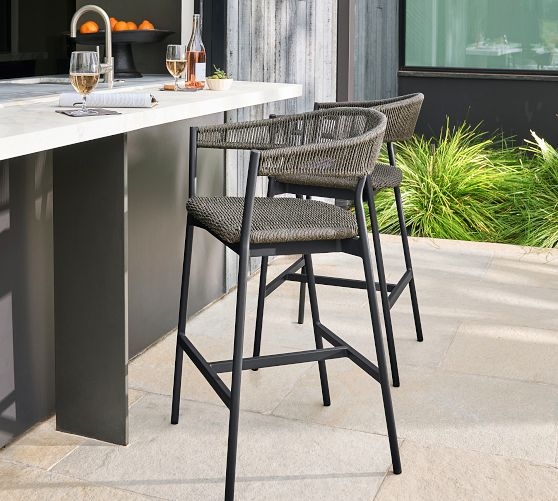 Contemporary Rope Weave Barstools with Wrap Around Backrest