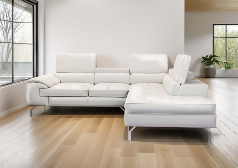 Contemporary Sectional Sofa with Polished Metal Legs and Headrests