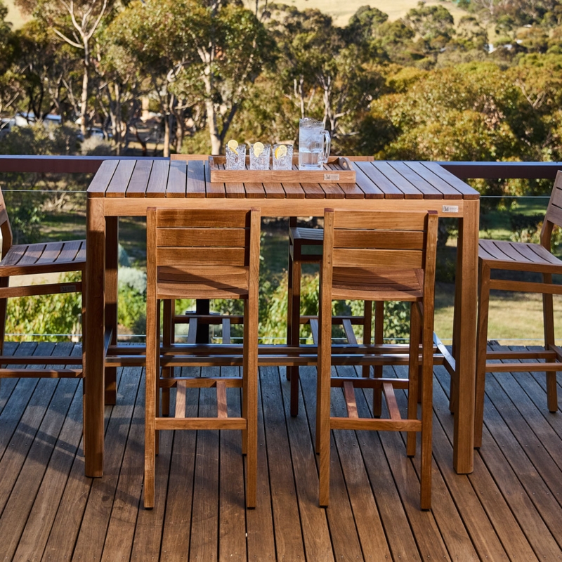 Contemporary Wood Slat Bar Table Set with Matching Tray