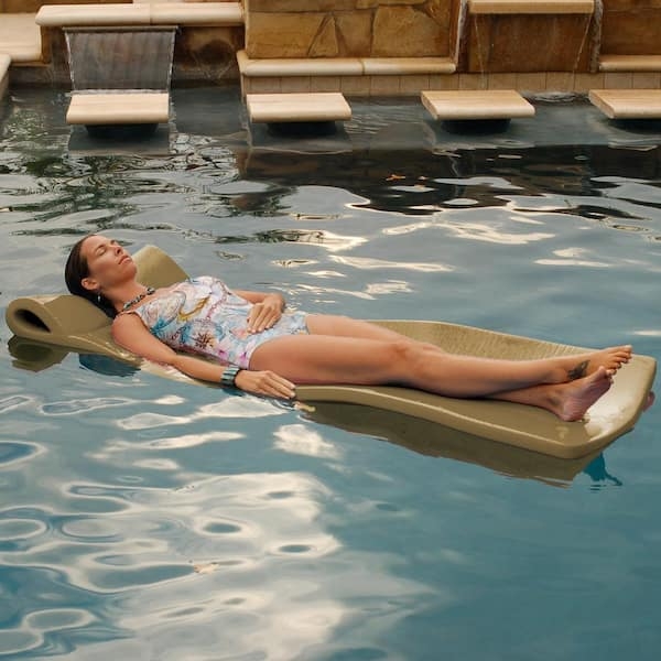 Contoured Pool Float Bronze Gold Finish Integrated Headrest Wavy Profile.