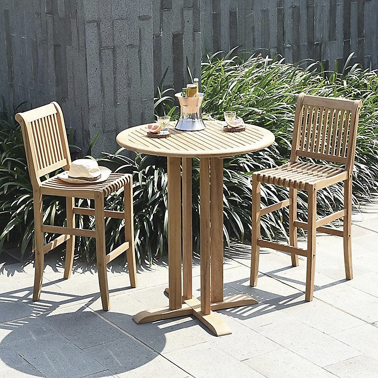 Contoured Slat Seating Outdoor Bar Set featuring Pedestal Base
