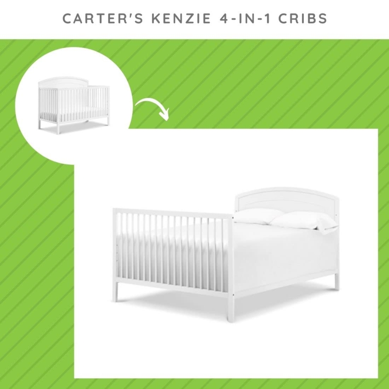 Convertible Crib Bed in White: Arched Headboard and Slatted Footboard.
