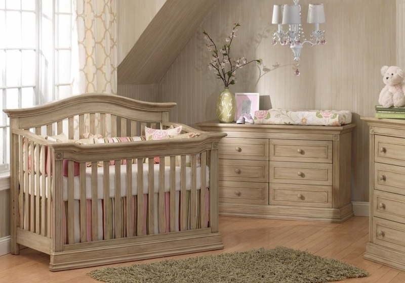Convertible Crib with Fluted Details and Weathered Wood Finish