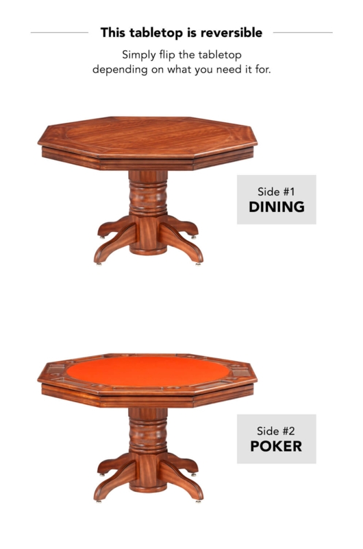 Convertible Poker Table with Carved Pedestal Base in Maple Finish