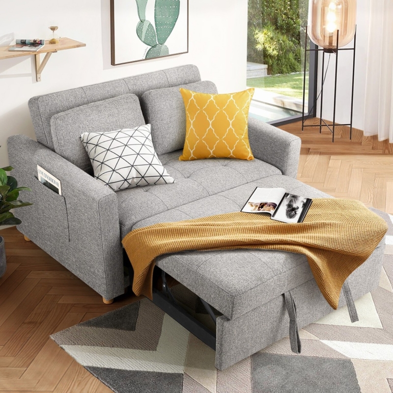 Convertible Sleeper Chair with Side Pocket and Tapered Legs