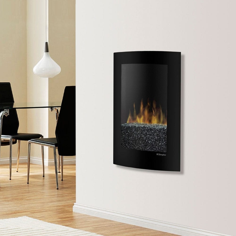 Convex Wall Fireplace Vertical Matte Black Pebble Ember Bed