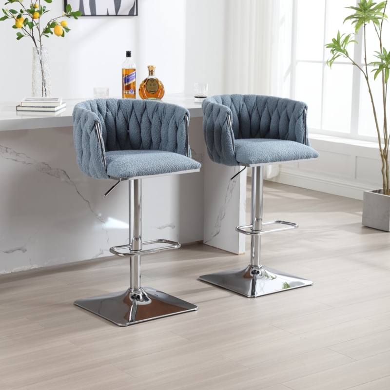 Coolmore Vintage Bar Stools With Back And Footrest Counter Height Dining  Chairs 2Pc Set Light Blue Boucle