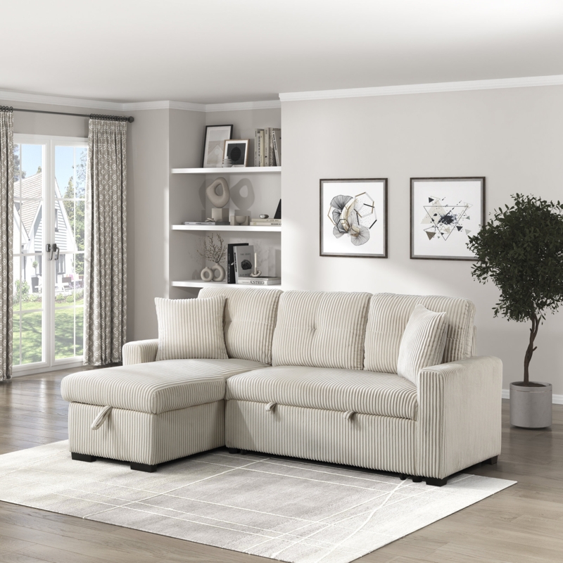 Corduroy Sleeper Sectional with Reversible Chaise and Storage