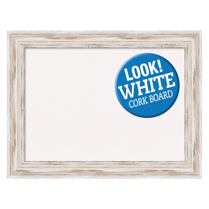 Cork Board with Whitewashed Distressed Frame, Tiered Molding Detail.