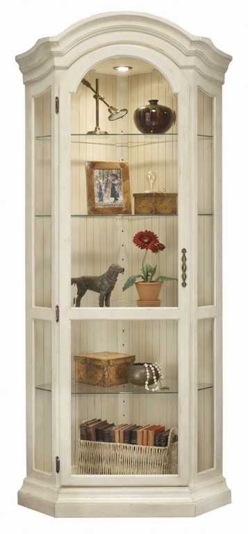 Corner Curio Cabinet Beadboard Back Cottage Style Distressed Finish