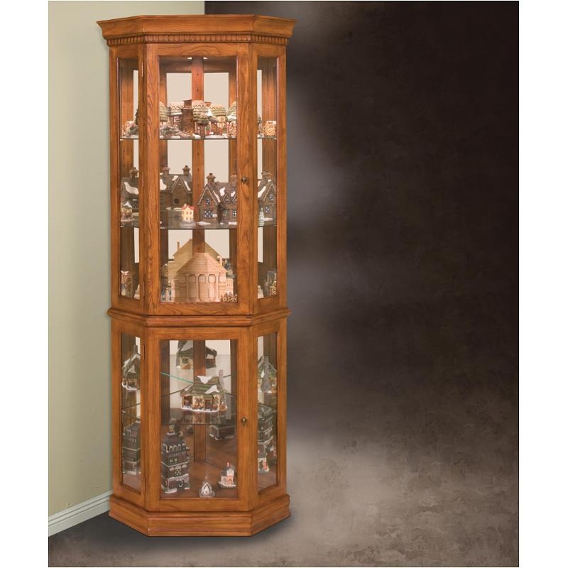 Corner Curio Cabinet Crown Molding Glass Shelves Interior Lighting