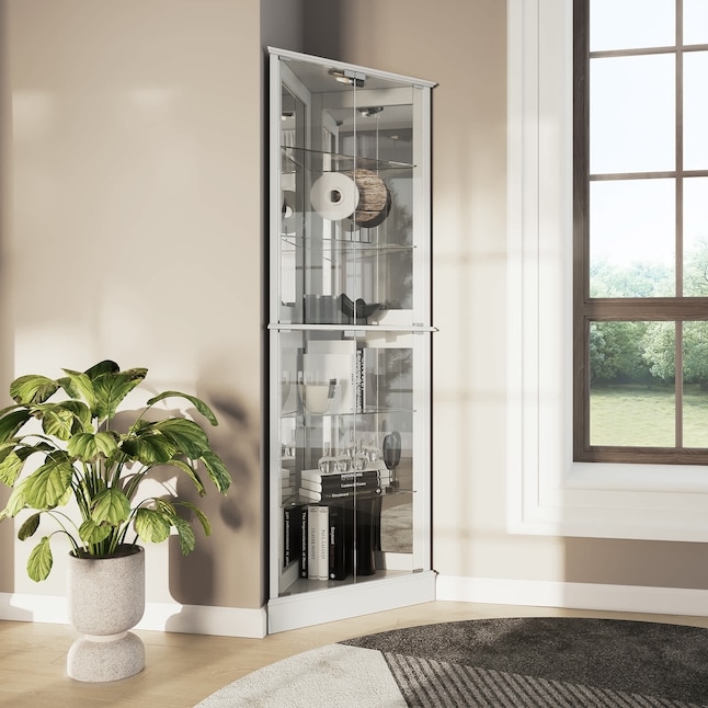 Corner Curio Cabinet Double Doors Matte Finish Transitional Display
