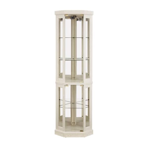 Corner Curio Cabinet Hexagonal Shape Dual Doors Antique White Display
