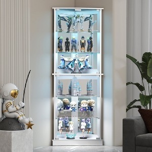 Corner Curio Cabinet RGB LED Lights Six Tier Modern Minimalist White