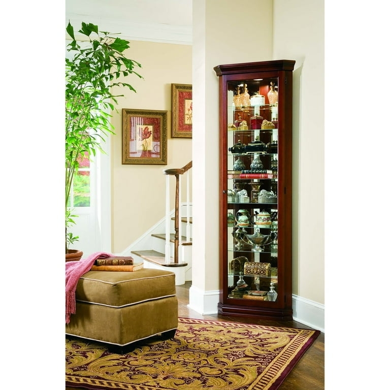Corner Curio Cabinet Victorian Cherry Finish Mirrored Back Traditional