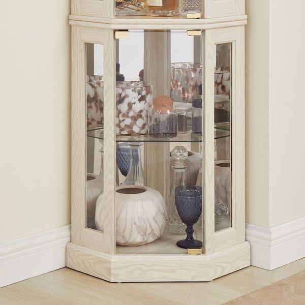 Corner Curio Cabinet Whitewashed Finish Coastal Chic Display Case