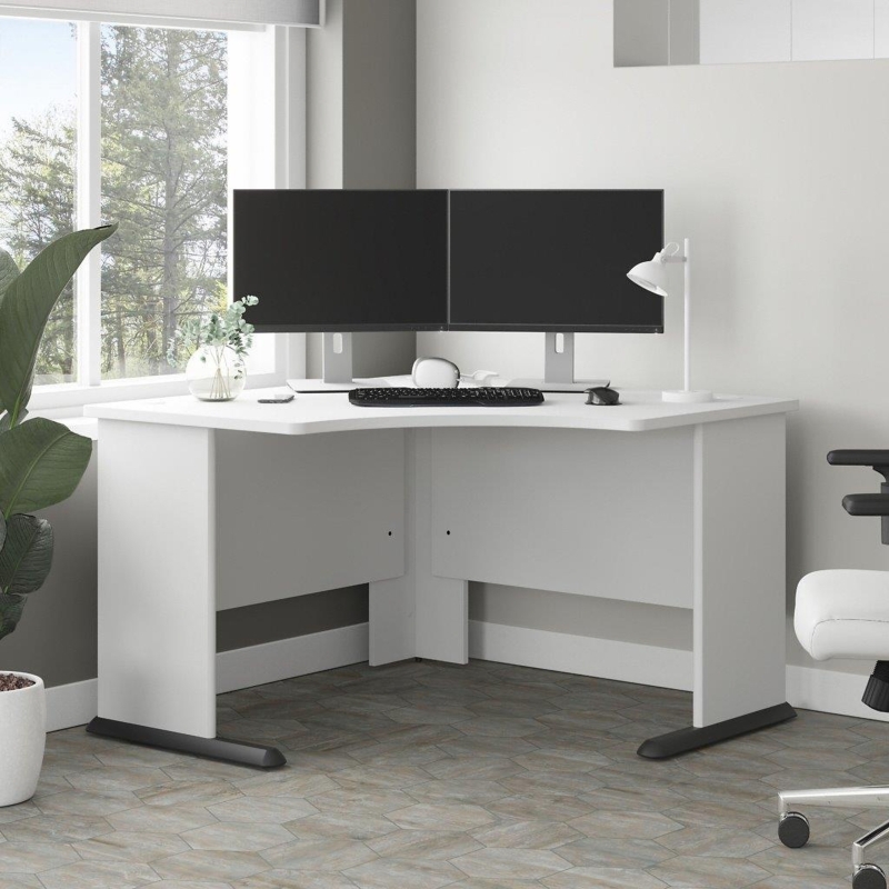 Corner Desk with Ergonomic Curved Inner Edge and Solid Panel Legs
