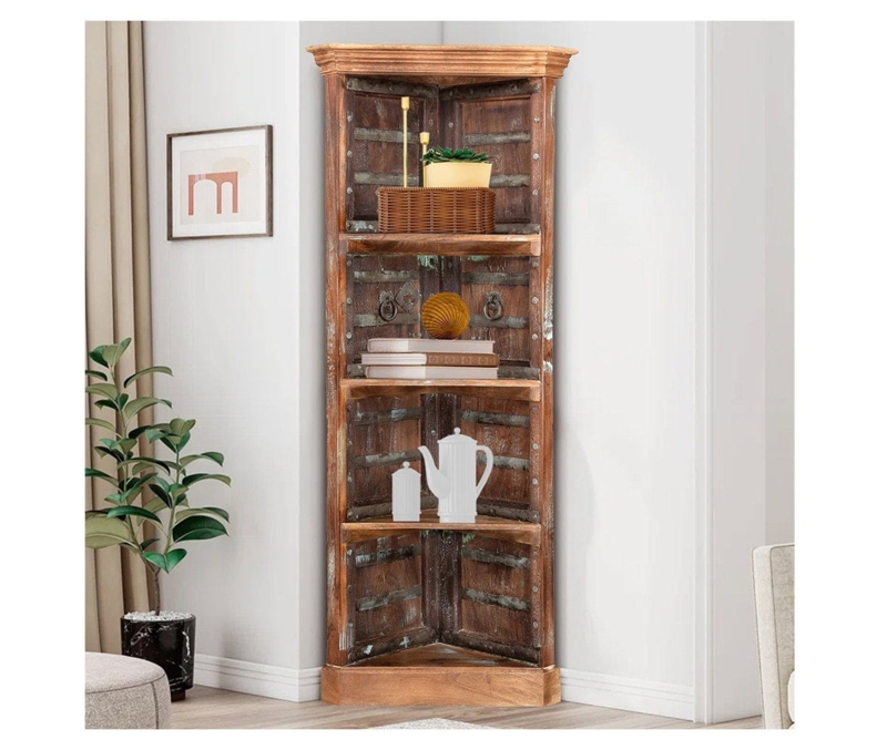 Corner Display Unit Repurposed Door Panels Metal Studs Rustic Teak