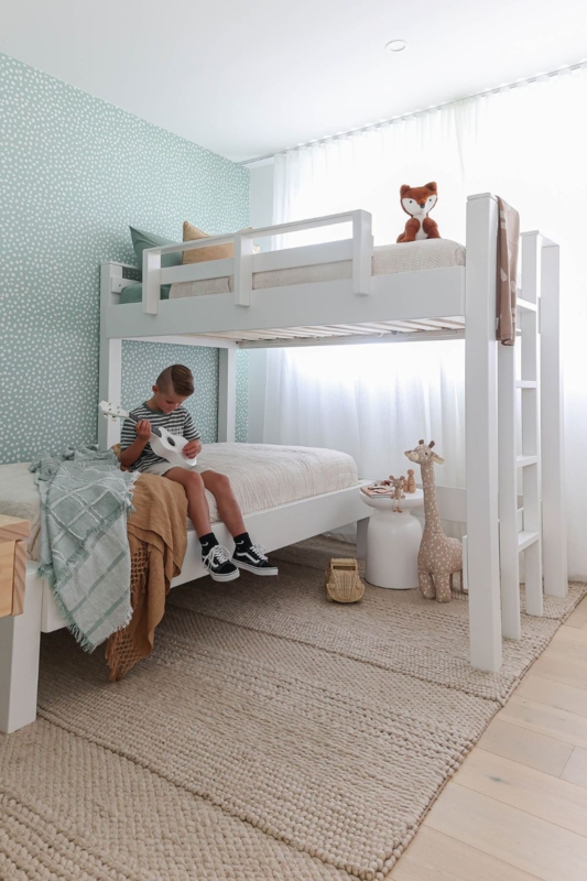 Corner Loft Bunk Bed Crisp White Wood Low Profile Design Scandi