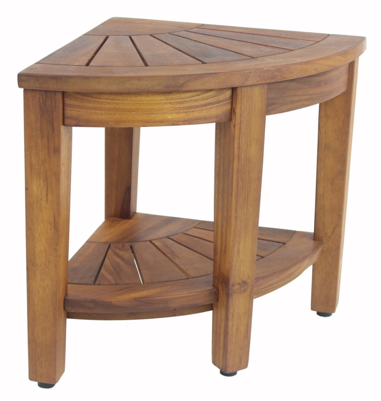Corner Table Spa Style Teak Slatted Sunburst Top Lower Shelf