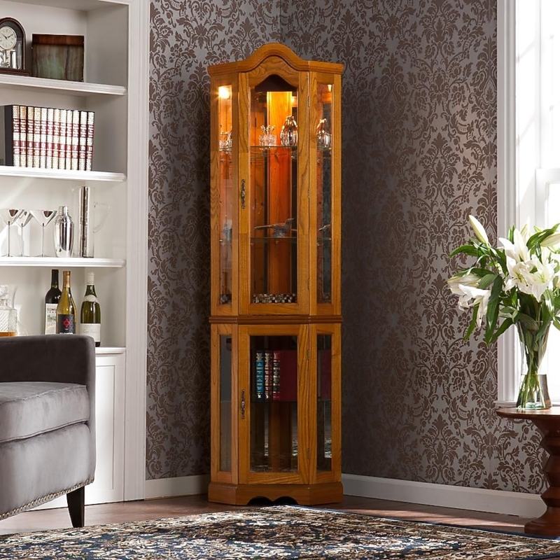 Corner Vitrine Arched Top Interior Lighting Mirrored Back